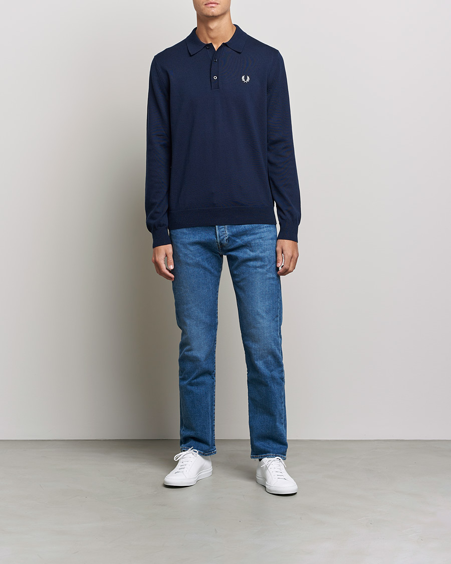 Herr |  | Fred Perry | Long Sleeve Knitted Shirt Navy