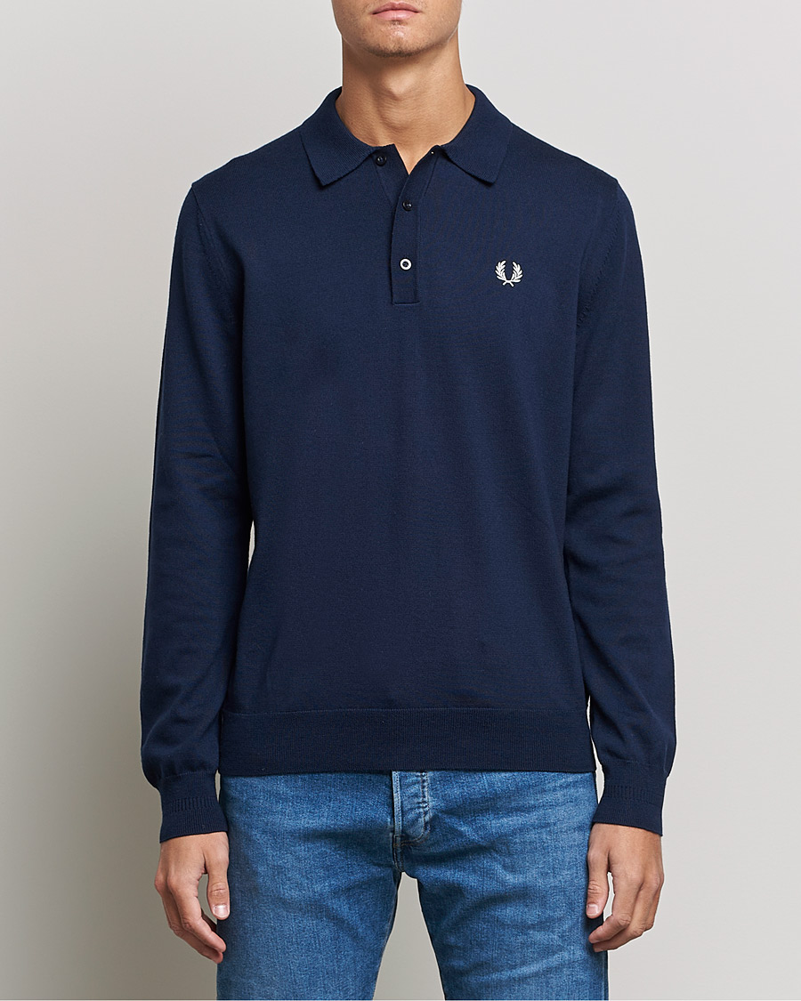 Herr | Tröjor | Fred Perry | Long Sleeve Knitted Shirt Navy