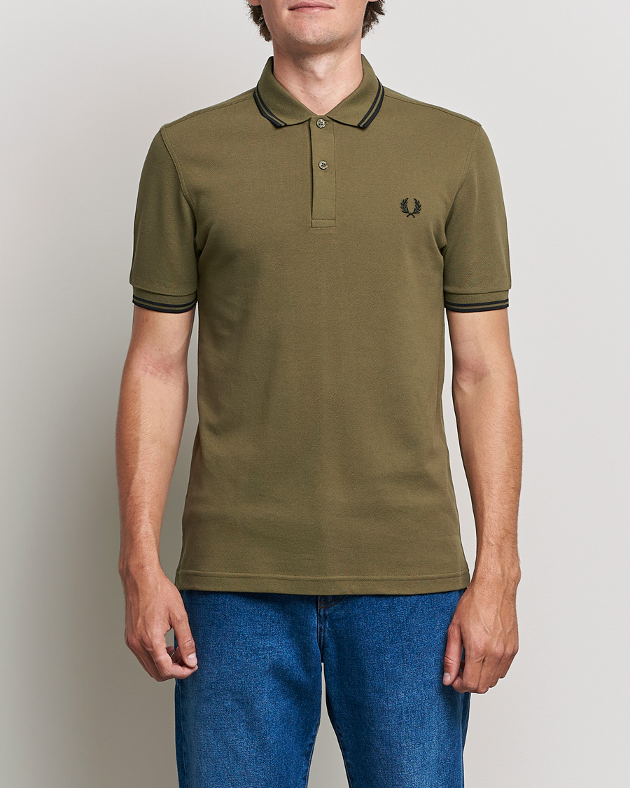Herr | Pikéer | Fred Perry | Twin Tipped Shirt Uniform Green