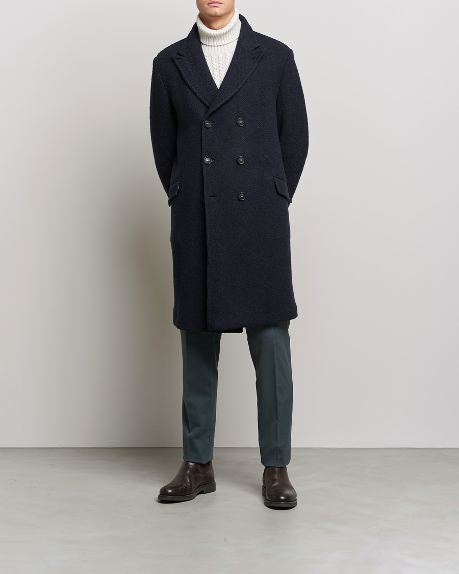 Herr |  | Massimo Alba | Oversize Wool Herringbone Coat Dark Navy