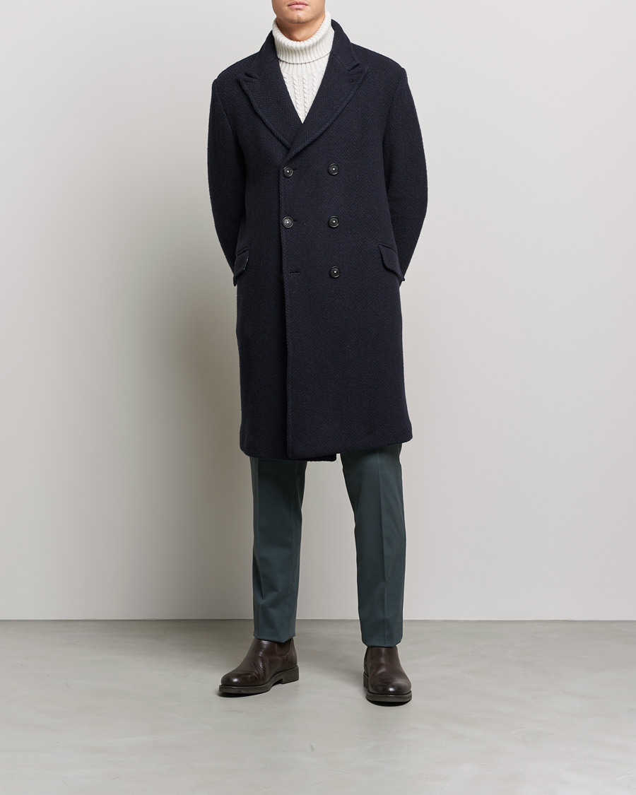 Herr | Jackor | Massimo Alba | Oversize Wool Herringbone Coat Dark Navy