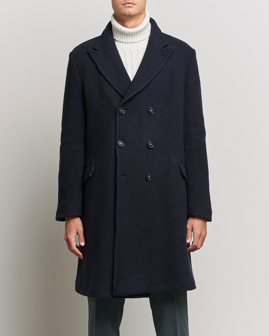 Herr | Jackor | Massimo Alba | Oversize Wool Herringbone Coat Dark Navy