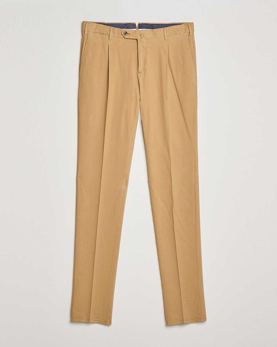 Herr | Byxor | PT01 | Slim Fit Pleated Cotton Stretch Chinos Khaki
