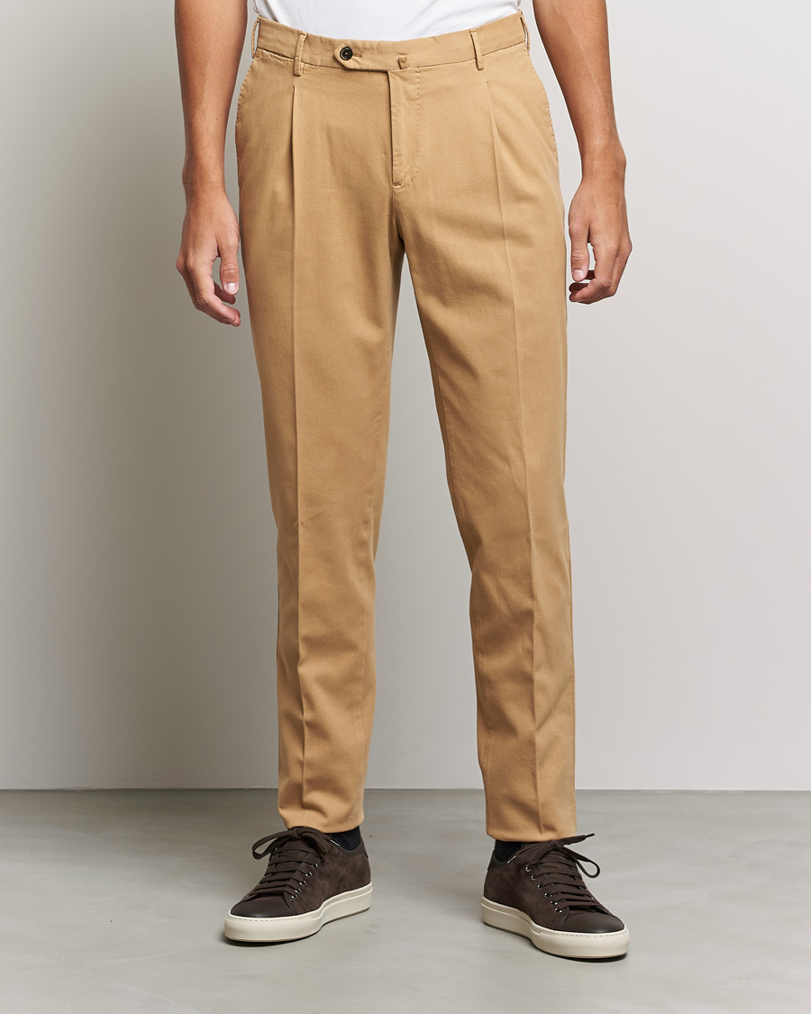 Herr | PT01 | PT01 | Slim Fit Pleated Cotton Stretch Chinos Khaki