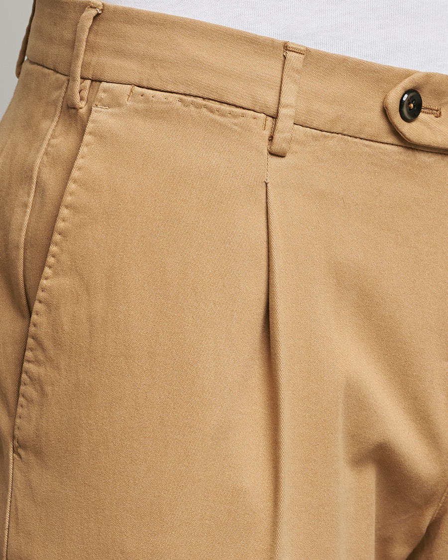 Herr | Byxor | PT01 | Slim Fit Pleated Cotton Stretch Chinos Khaki