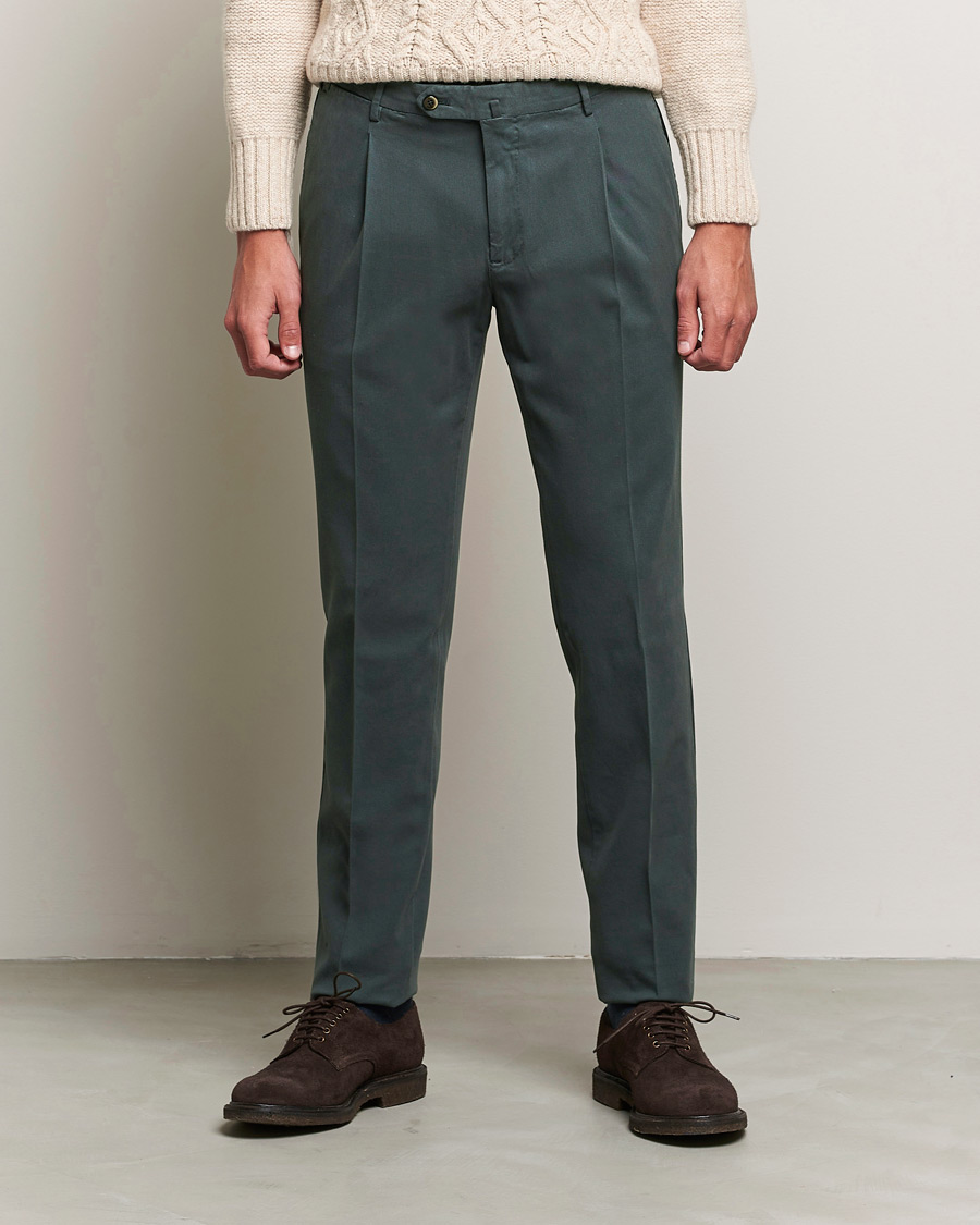 Herr | Byxor | PT01 | Slim Fit Pleated Cotton Stretch Chinos Dark Grey