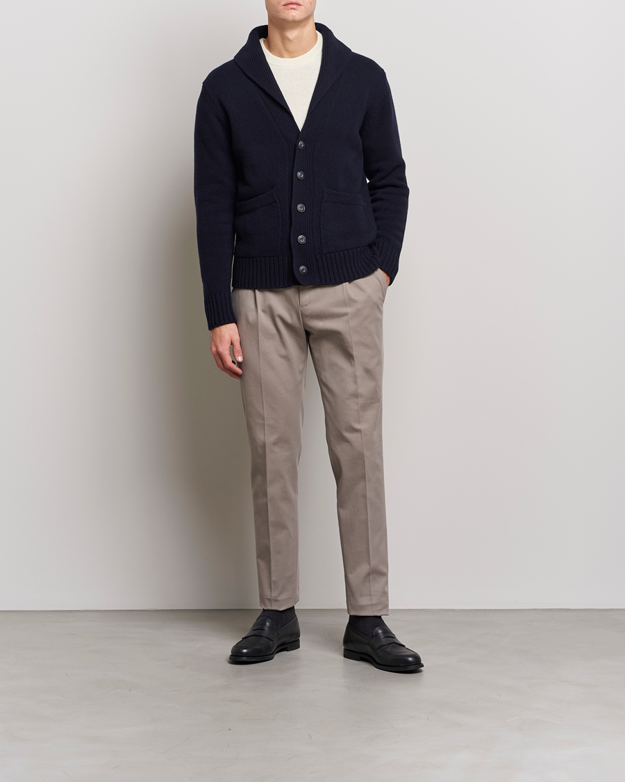 Herr | Byxor | PT01 | Slim Fit Pleated Cotton/Cashmere Chinos Beige