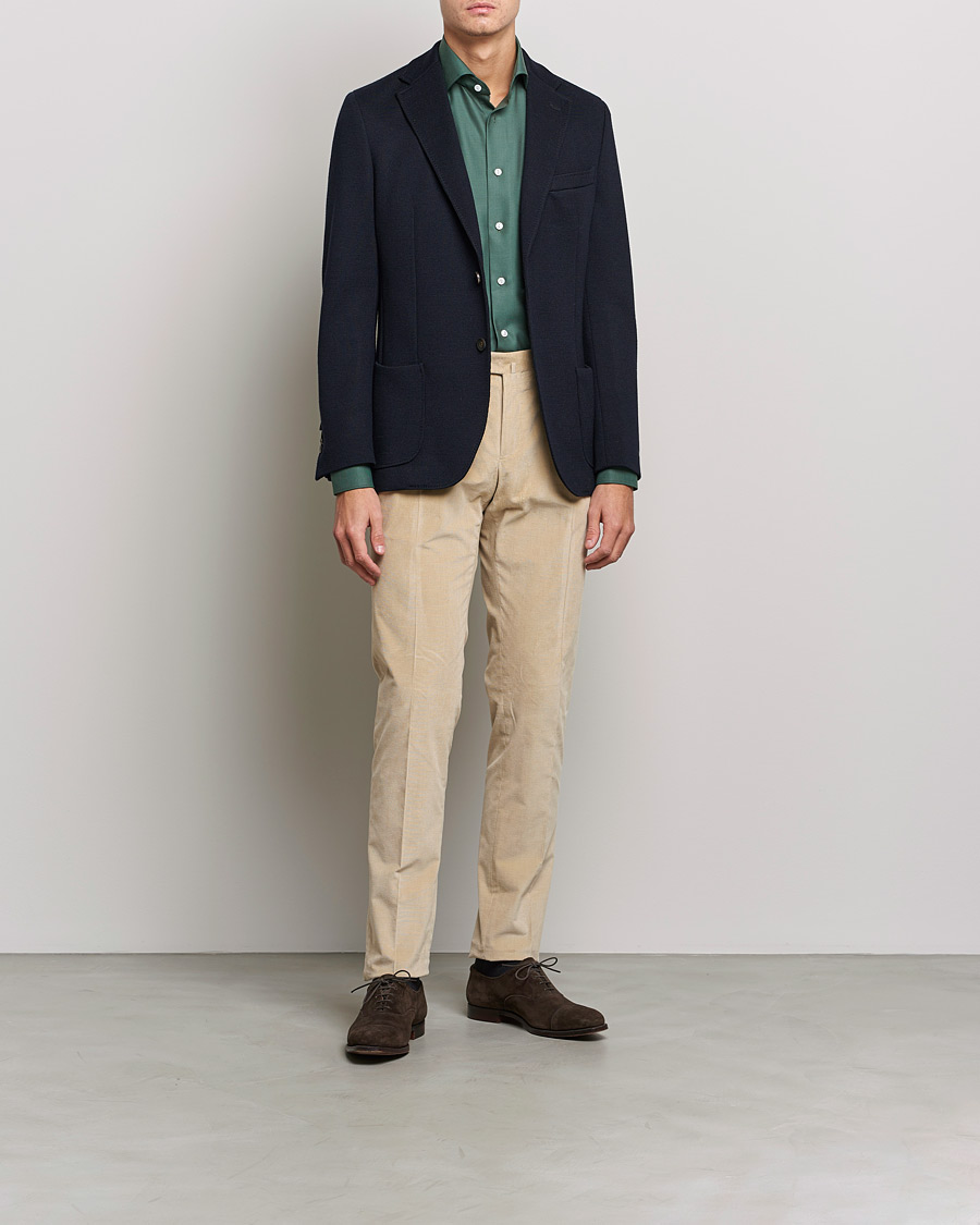 Herr | Byxor | PT01 | Slim Fit Pleated Corduroy Trousers Light Beige