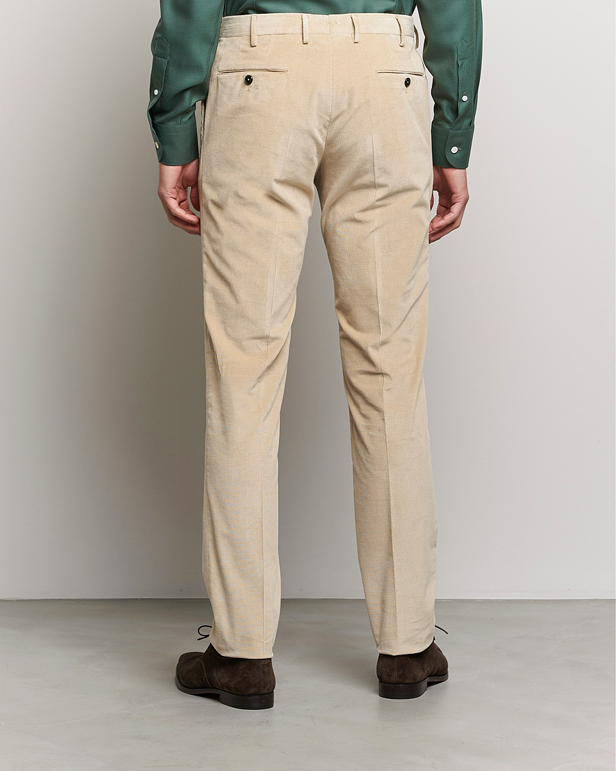 Herr | Byxor | PT01 | Slim Fit Pleated Corduroy Trousers Light Beige