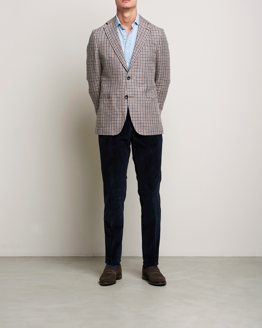 Herr | Byxor | PT01 | Slim Fit Pleated Corduroy Trousers Navy