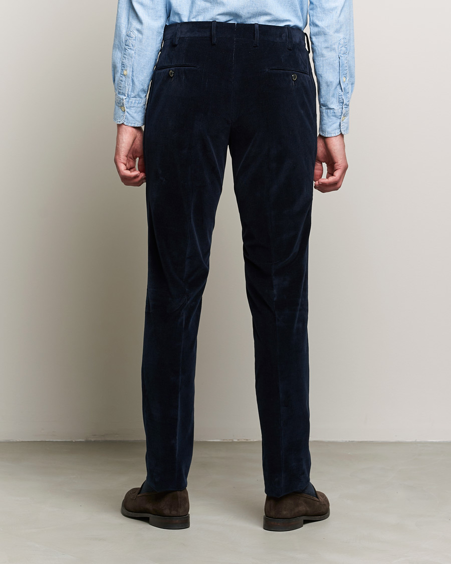 Herr | Byxor | PT01 | Slim Fit Pleated Corduroy Trousers Navy