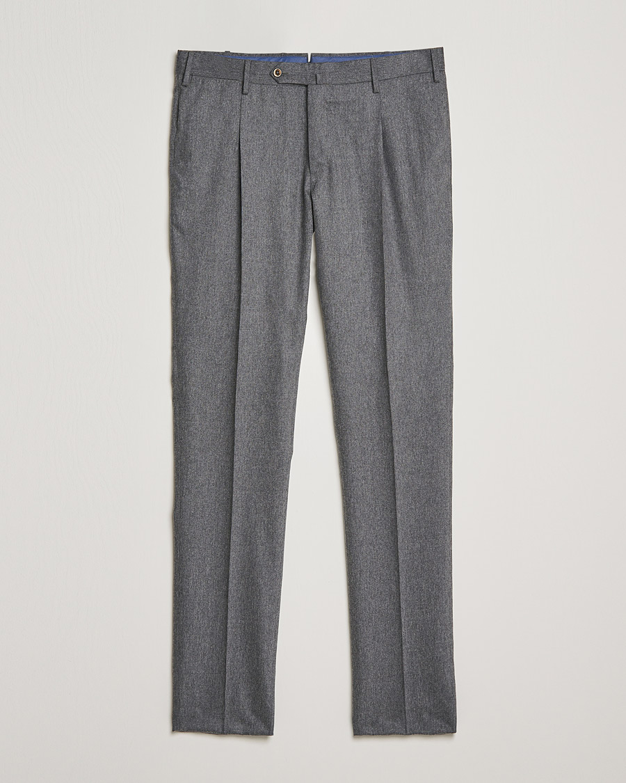 Herr | Byxor | PT01 | Slim Fit Pleated Flannel Trousers Light Grey