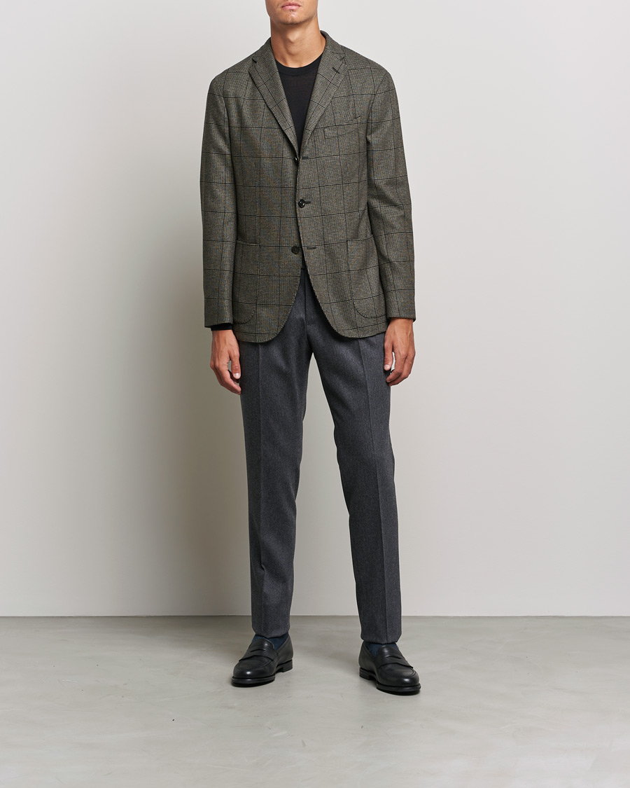 Herr | Flanellbyxor | PT01 | Slim Fit Pleated Flannel Trousers Grey Melange