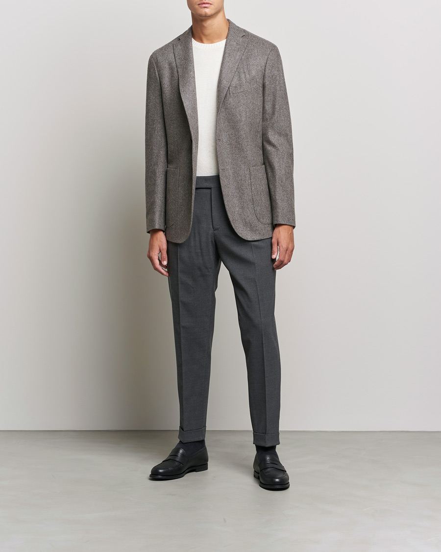 Herr | Byxor | PT01 | Slim Fit Pleated Wool Trousers Dark Grey