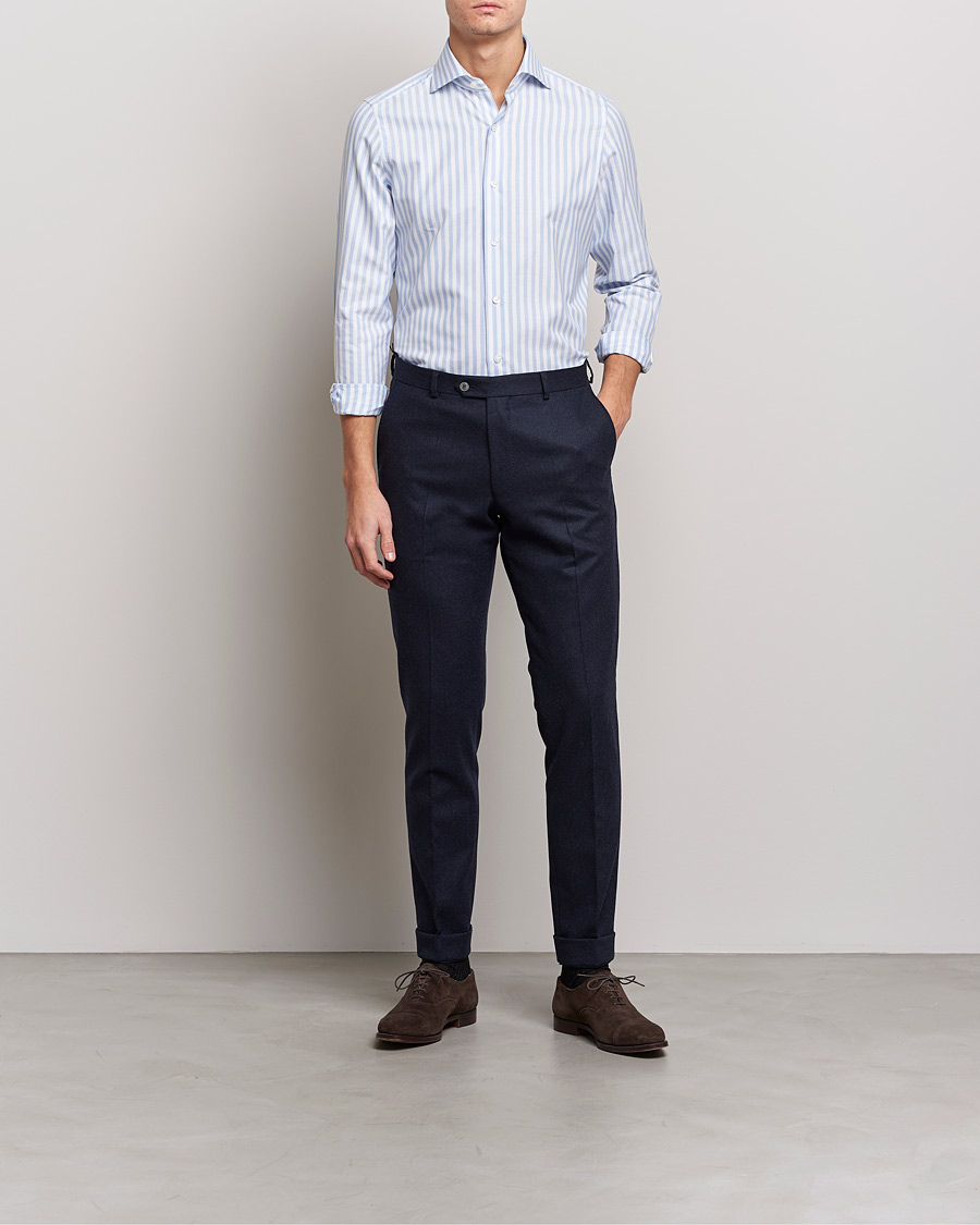 Herr | Businesskjortor | Finamore Napoli | Milano Slim Comfort Shirt Light Blue Stripe