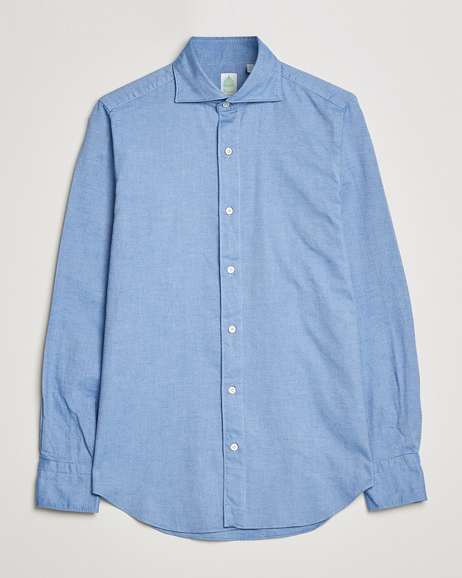 Herr | Skjortor | Finamore Napoli | Tokyo Slim Flannel Shirt Light Blue