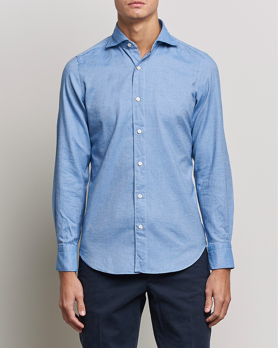 Herr | Flanellskjortor | Finamore Napoli | Tokyo Slim Flannel Shirt Light Blue