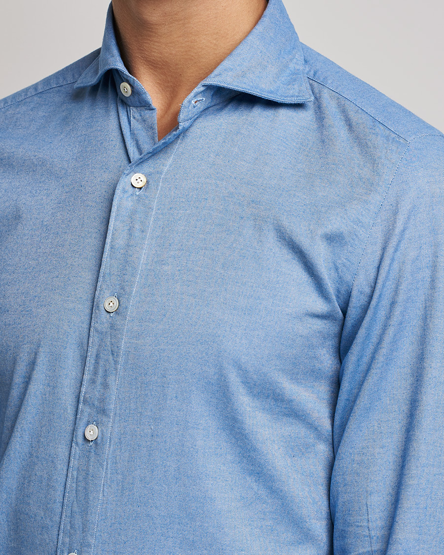 Herr | Skjortor | Finamore Napoli | Tokyo Slim Flannel Shirt Light Blue