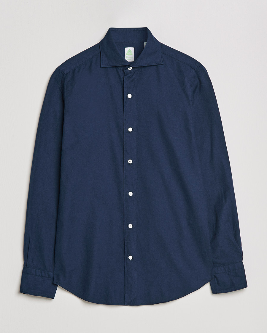 Herr | Skjortor | Finamore Napoli | Tokyo Slim Flannel Shirt Navy