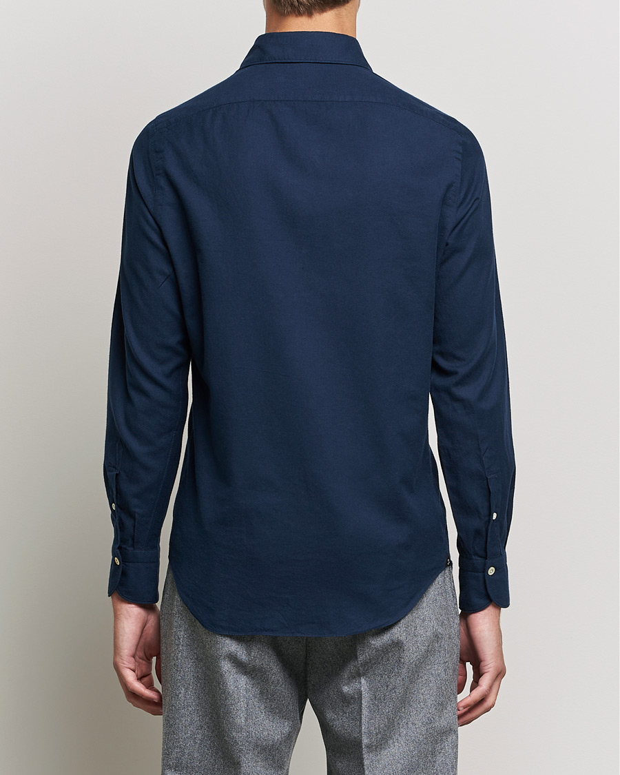 Herr | Skjortor | Finamore Napoli | Tokyo Slim Flannel Shirt Navy