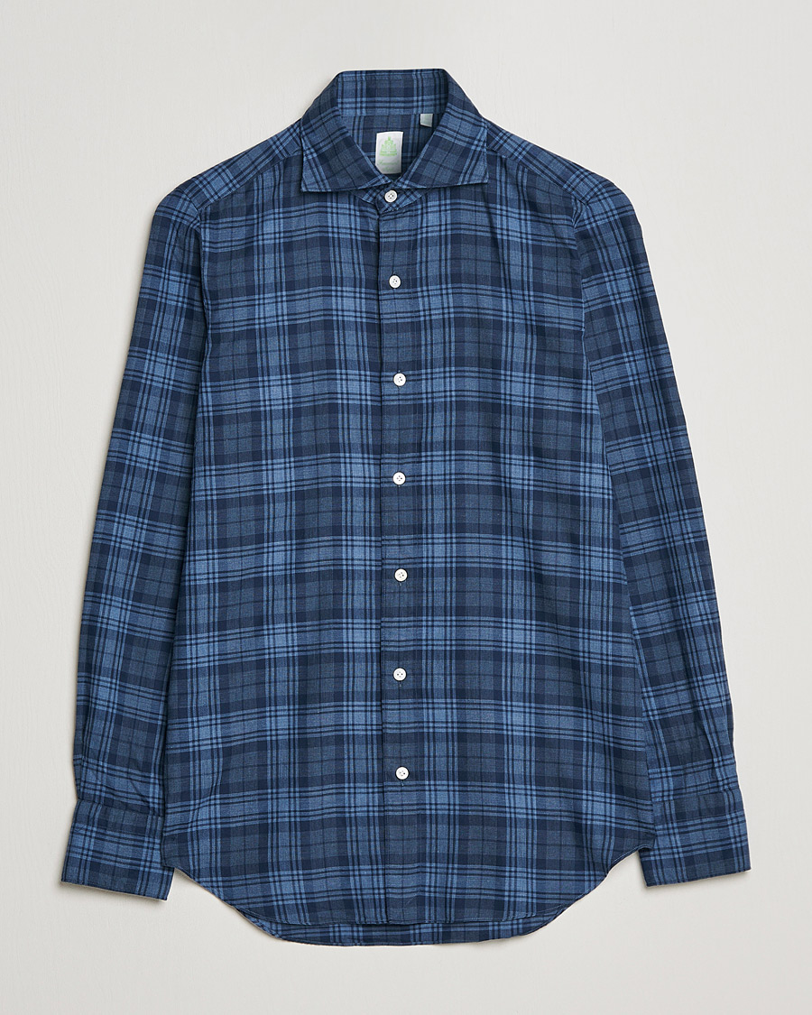 Herr | Skjortor | Finamore Napoli | Tokyo Slim Light Flannel Shirt Navy Check
