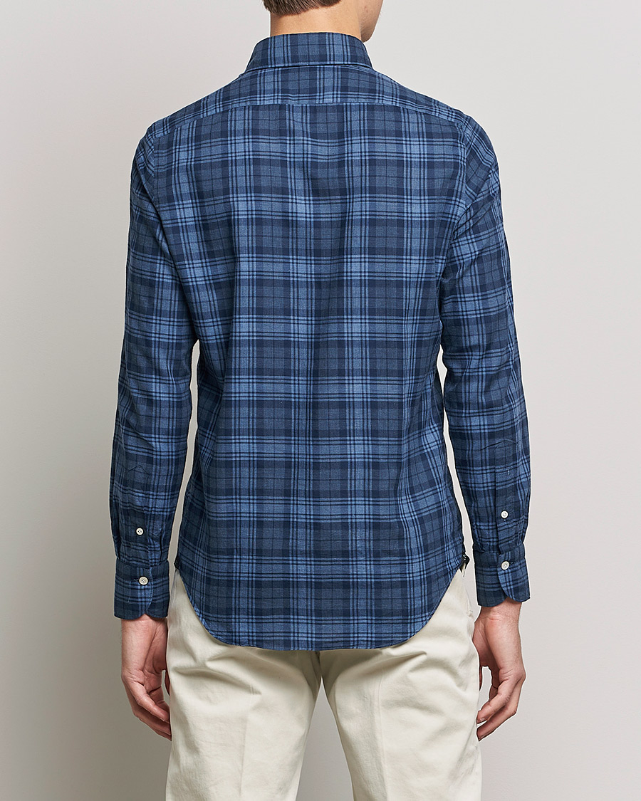 Herr | Skjortor | Finamore Napoli | Tokyo Slim Light Flannel Shirt Navy Check