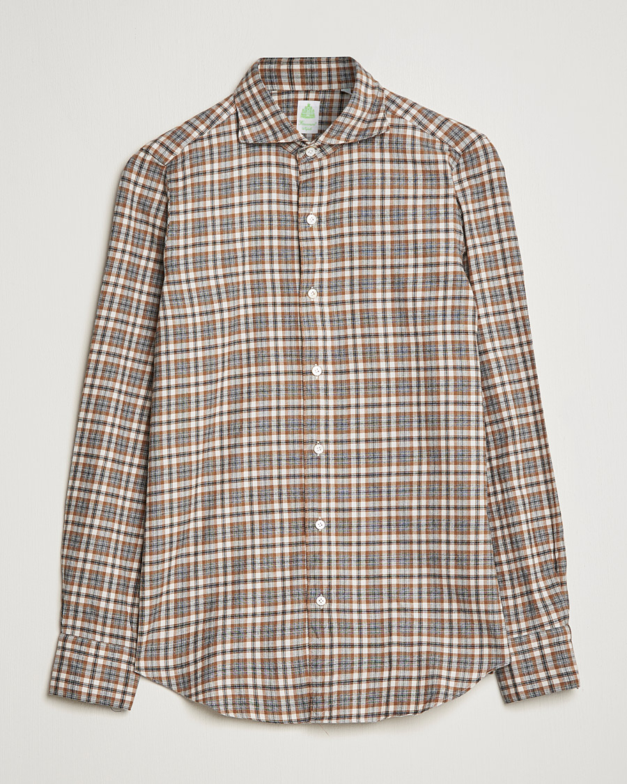 Herr | Skjortor | Finamore Napoli | Tokyo Slim Light Flannel Shirt Brown Check