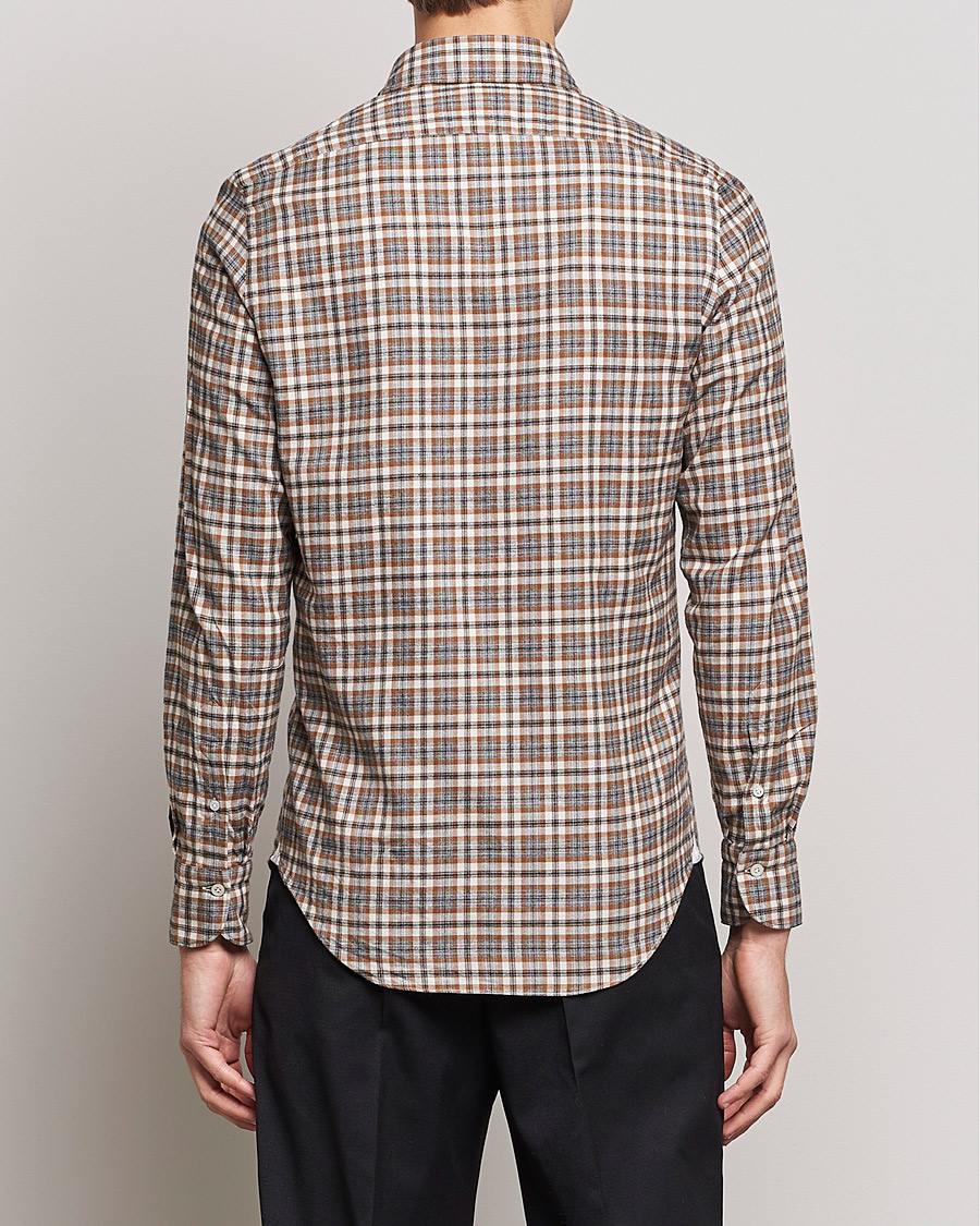 Herr | Skjortor | Finamore Napoli | Tokyo Slim Light Flannel Shirt Brown Check