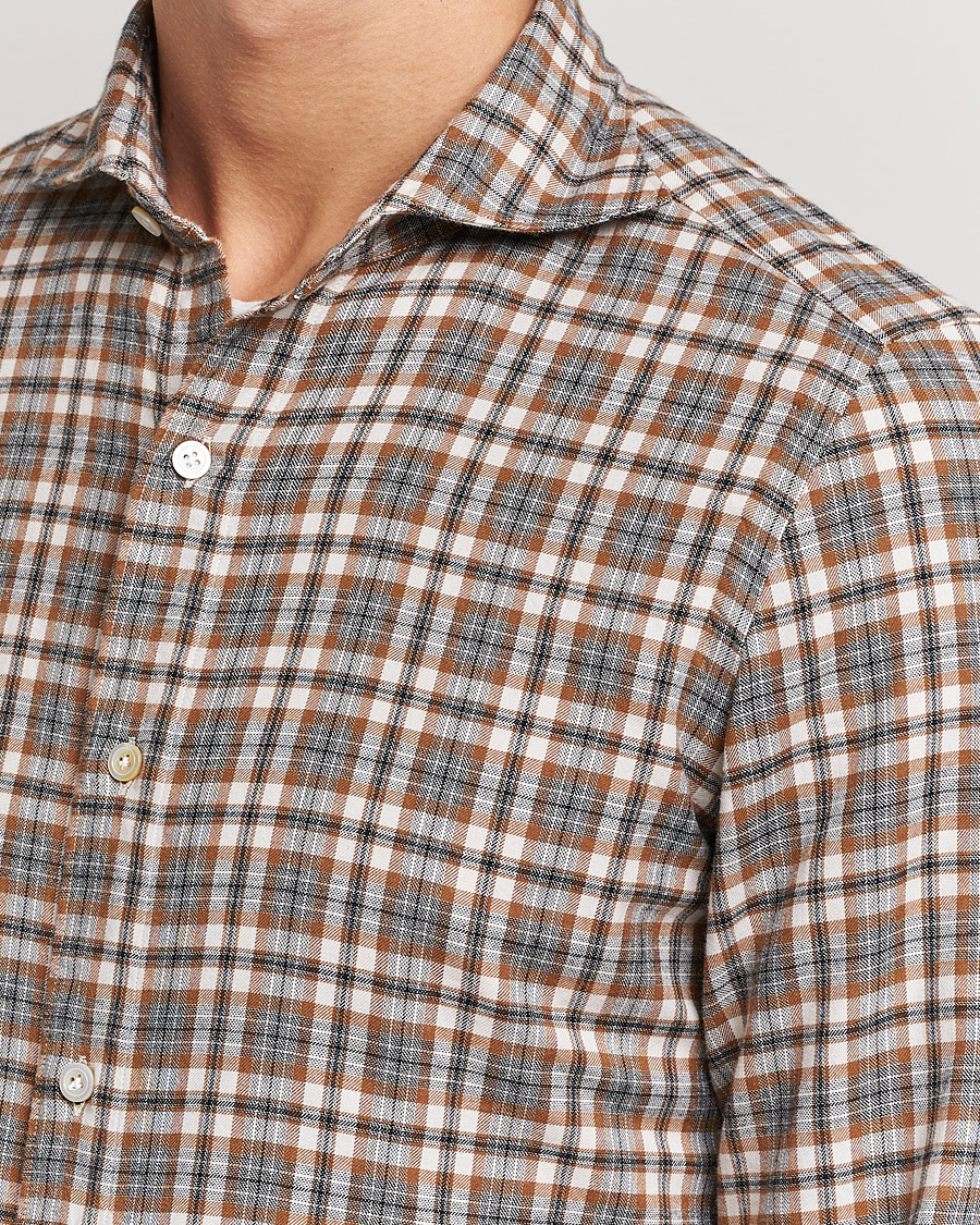 Herr | Skjortor | Finamore Napoli | Tokyo Slim Light Flannel Shirt Brown Check