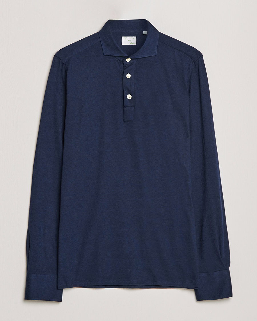 Herr | Tröjor | Finamore Napoli | Orlando Cashmere Blend Long Sleeve Polo Navy