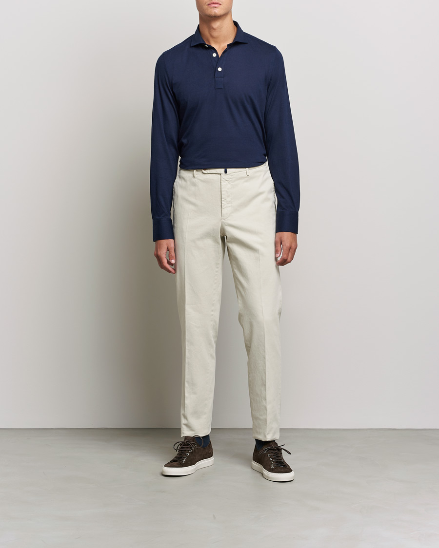 Herr | Tröjor | Finamore Napoli | Orlando Cashmere Blend Long Sleeve Polo Navy