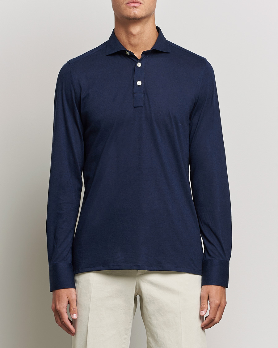 Herr | Tröjor | Finamore Napoli | Orlando Cashmere Blend Long Sleeve Polo Navy
