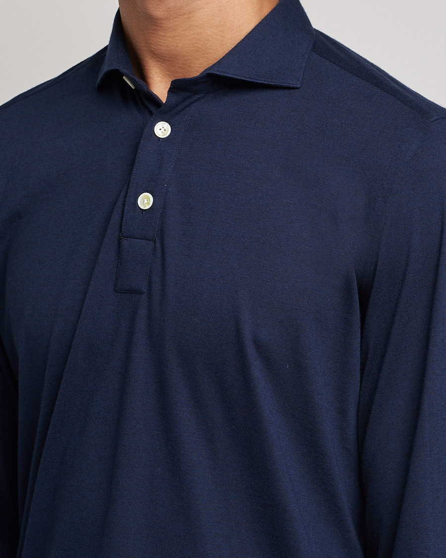 Herr | Tröjor | Finamore Napoli | Orlando Cashmere Blend Long Sleeve Polo Navy