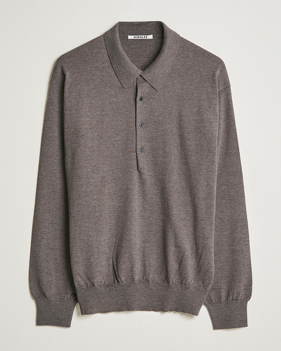 Herr | Tröjor | Auralee | Knitted Wool Polo Dark Brown