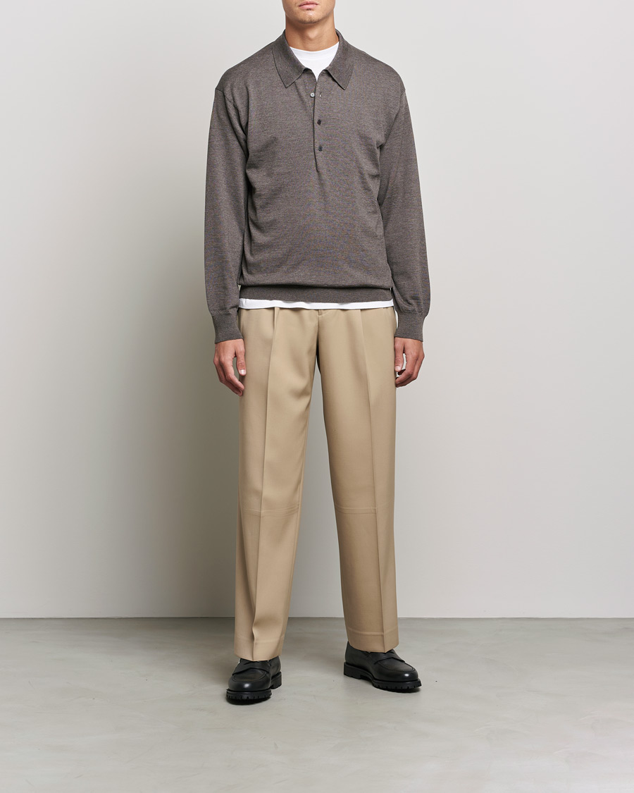 Herr | Tröjor | Auralee | Knitted Wool Polo Dark Brown