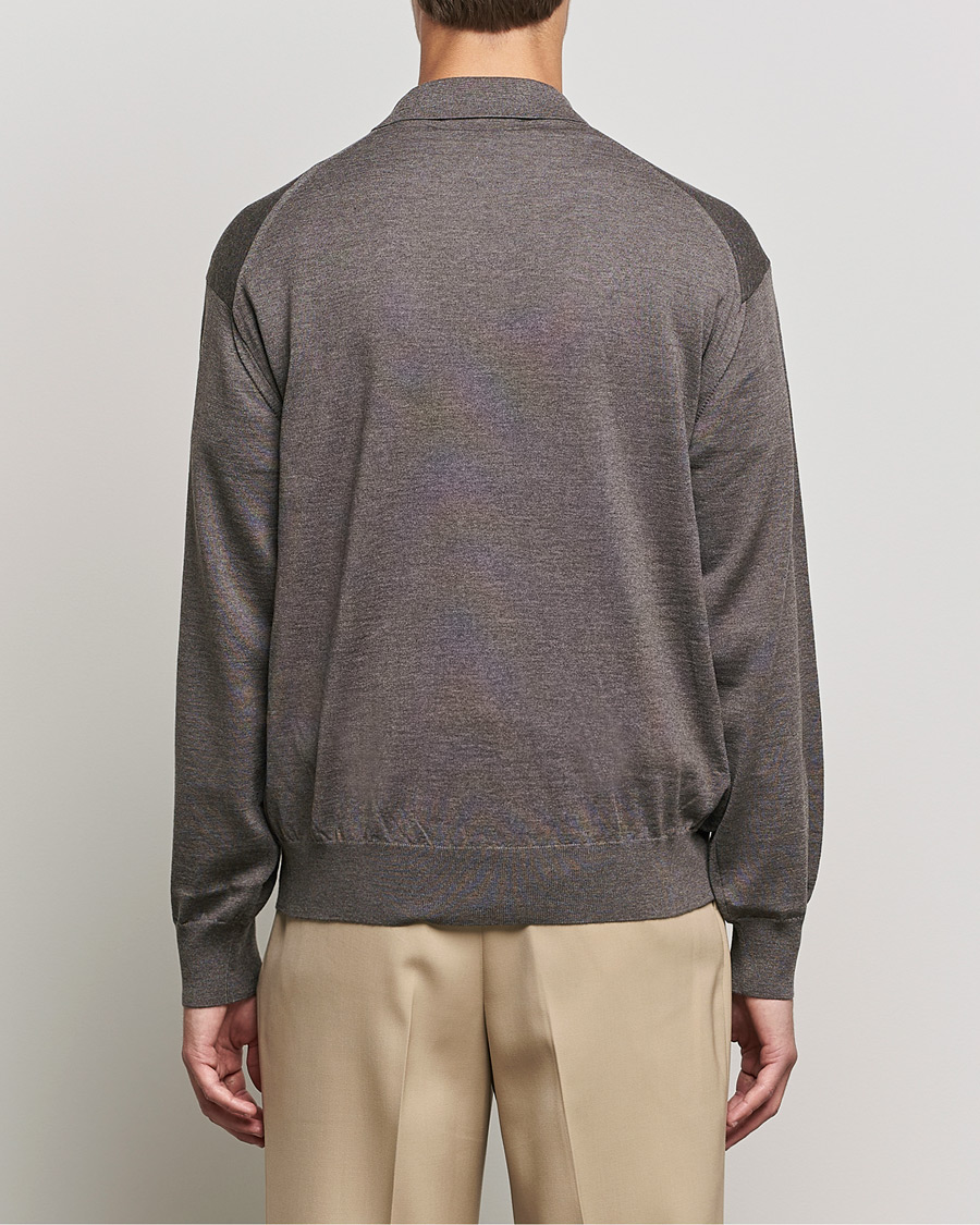 Herr | Tröjor | Auralee | Knitted Wool Polo Dark Brown