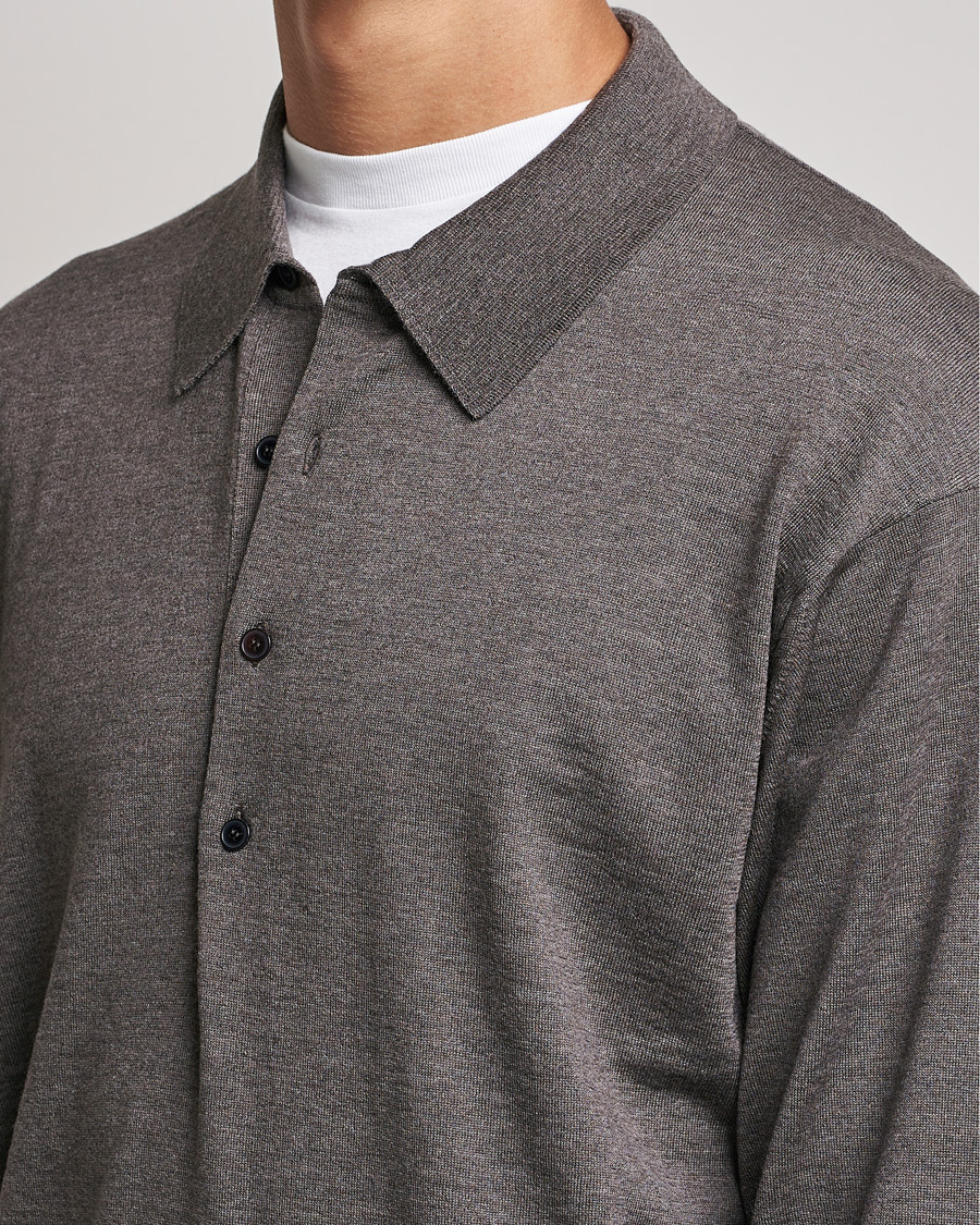 Herr | Tröjor | Auralee | Knitted Wool Polo Dark Brown