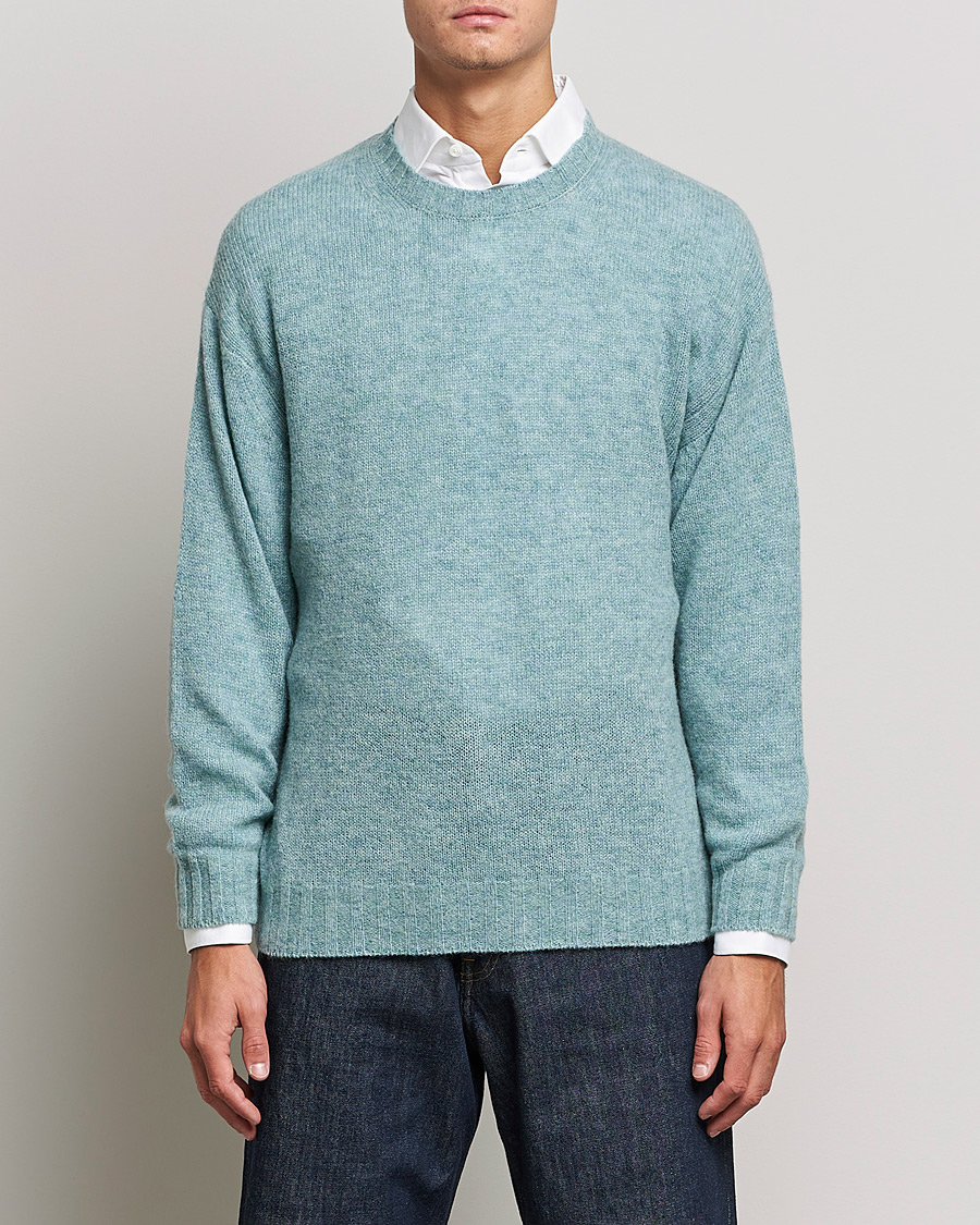 Herr | Tröjor | Auralee | Wool/Cashmere Crewneck Knit Top Blue Green