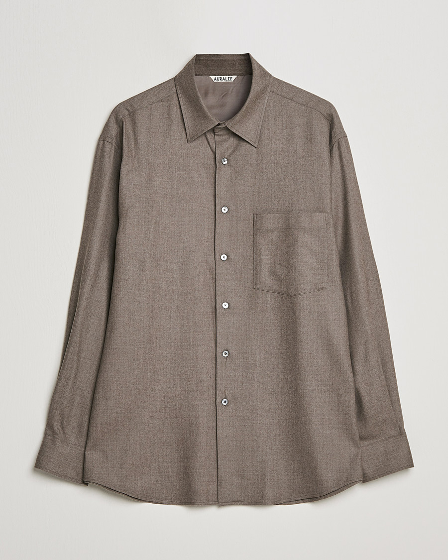 Herr | Skjortor | Auralee | Super Light Wool Shirt Dark Brown