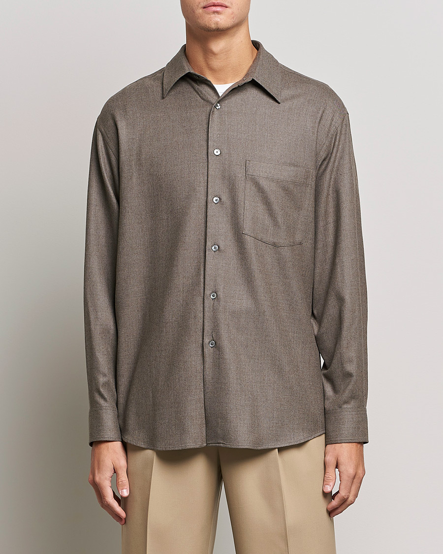 Herr | Skjortor | Auralee | Super Light Wool Shirt Dark Brown