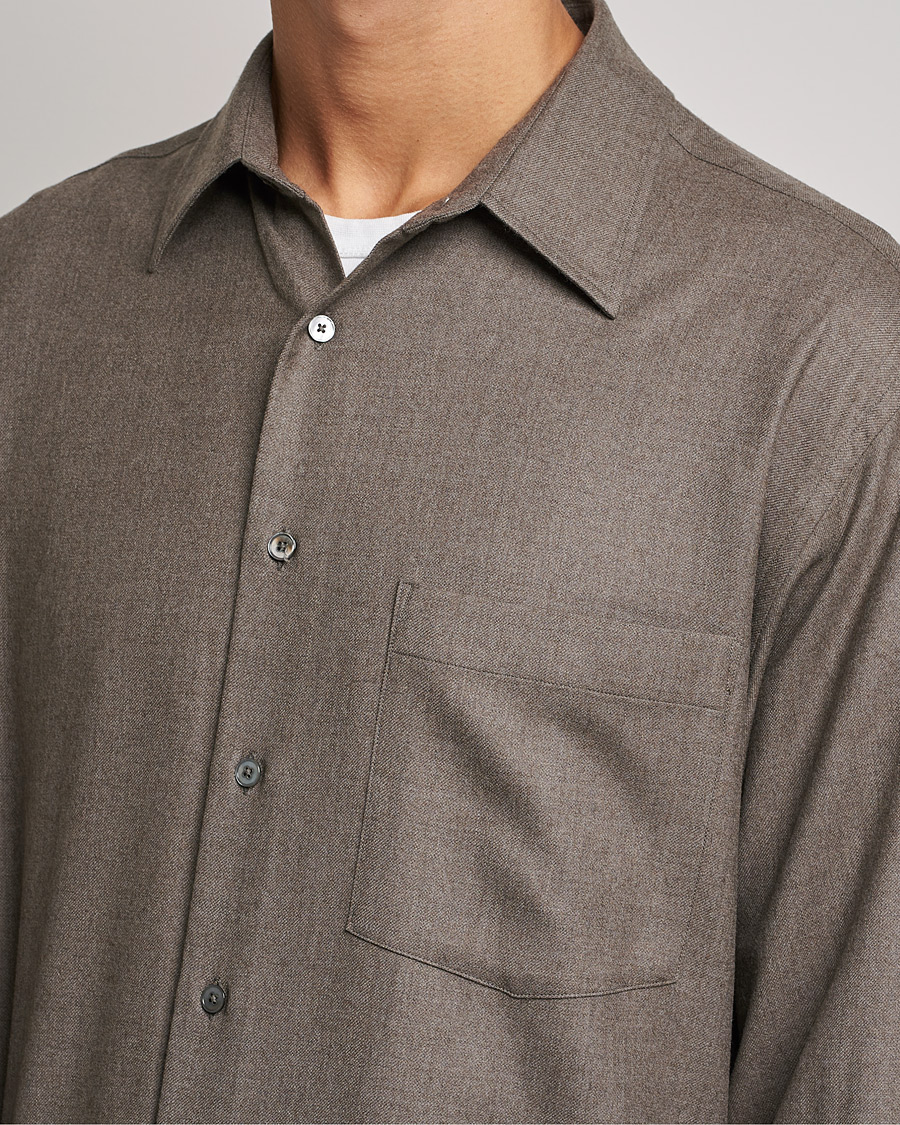 Herr | Skjortor | Auralee | Super Light Wool Shirt Dark Brown