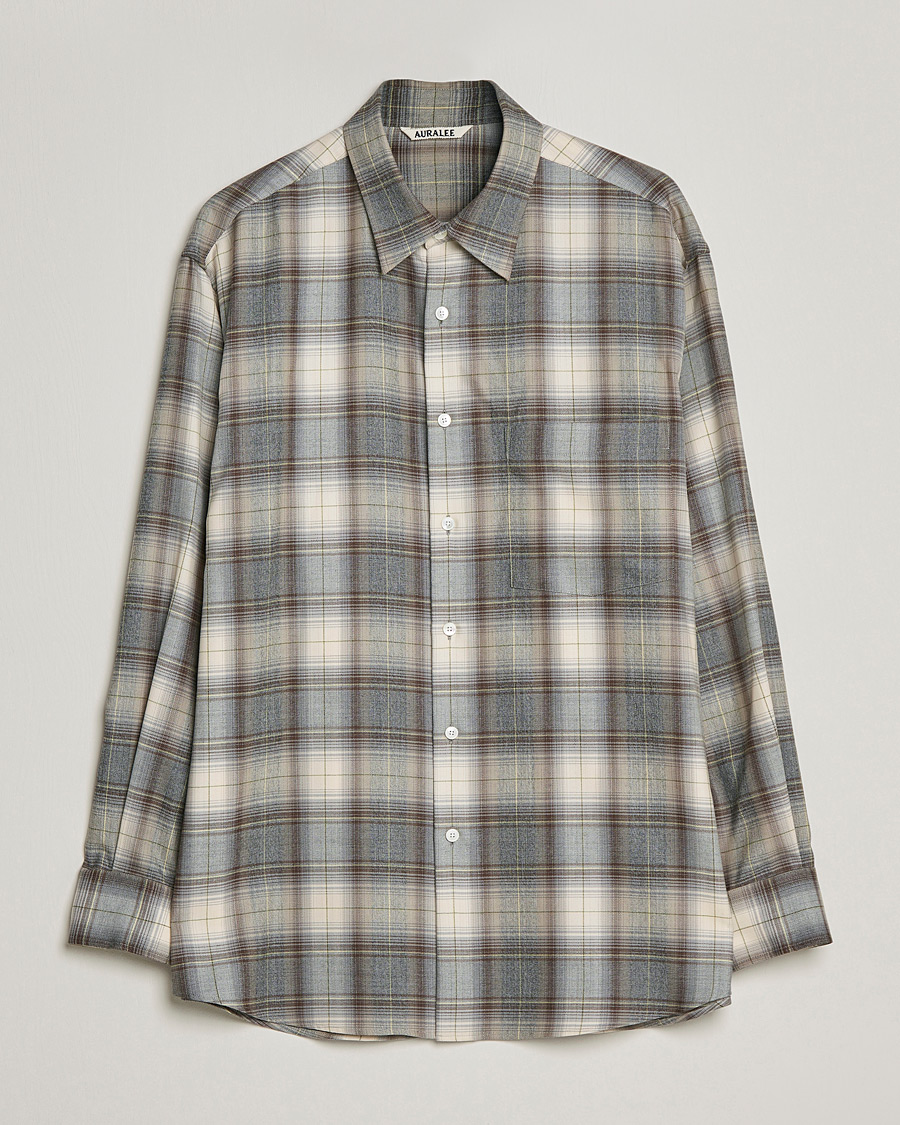 Herr | Skjortor | Auralee | Super Light Wool Shirt Brown Check