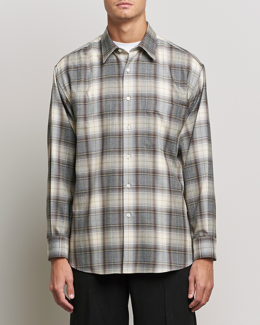 Herr | Skjortor | Auralee | Super Light Wool Shirt Brown Check