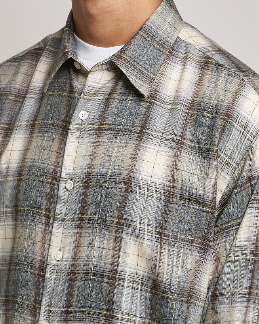 Herr | Skjortor | Auralee | Super Light Wool Shirt Brown Check