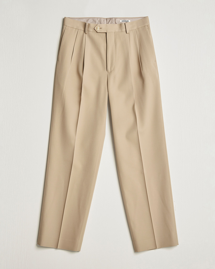 Herr | Byxor | Auralee | Wool Two Tuck Slacks Beige