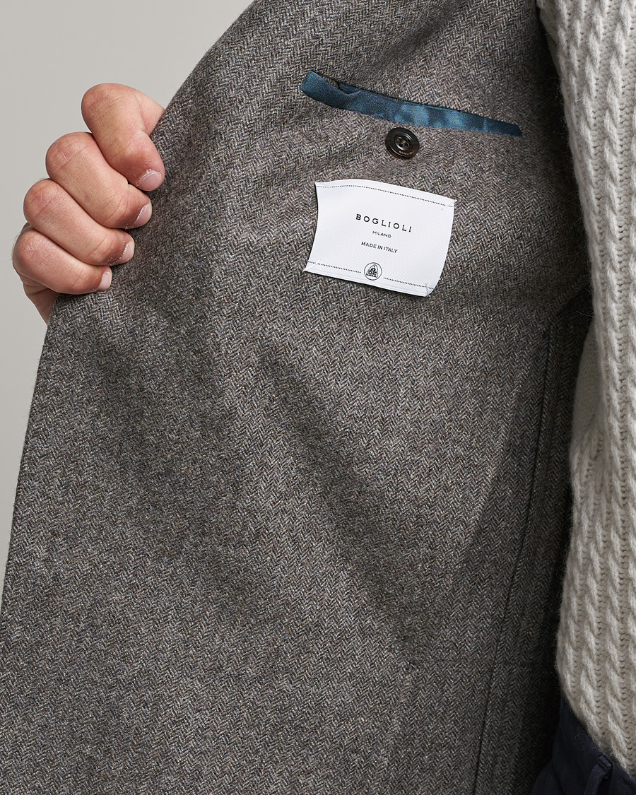 Herr | Kavajer | Boglioli | K Jacket Herringbone Wool Blazer Light Grey
