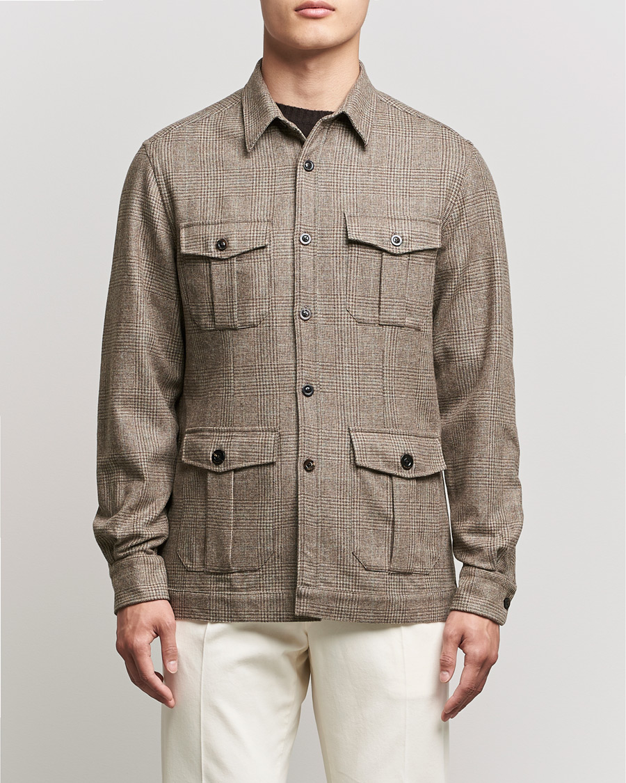 Herr | Skjortor | Boglioli | Check Flannel Overshirt Beige