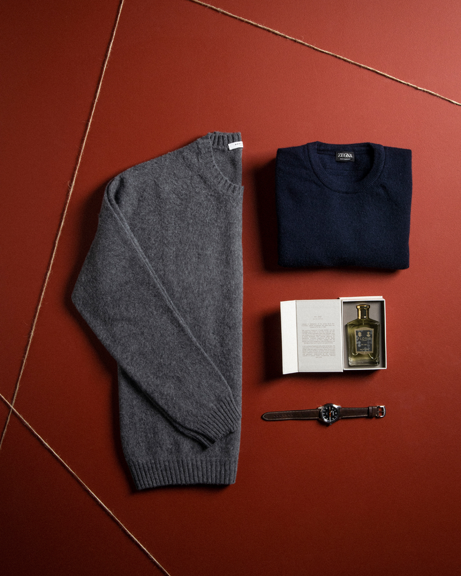 Herr | Tröjor | Boglioli | Brushed Cashmere Sweater Grey Melange