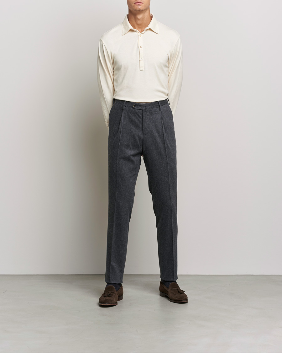Herr | Långärmade pikéer | Boglioli | Long Sleeve Polo Shirt Off White