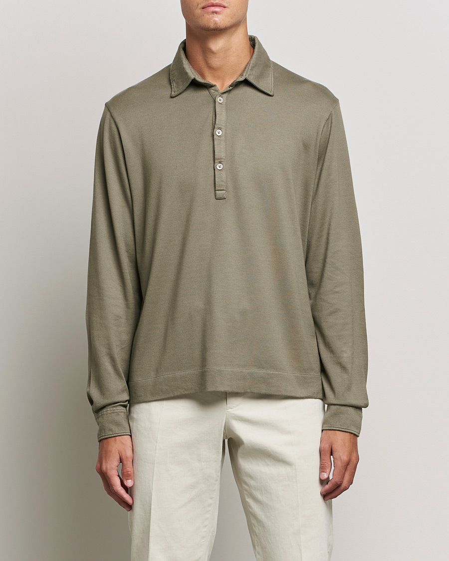 Herr | Tröjor | Boglioli | Long Sleeve Polo Shirt Sage Green